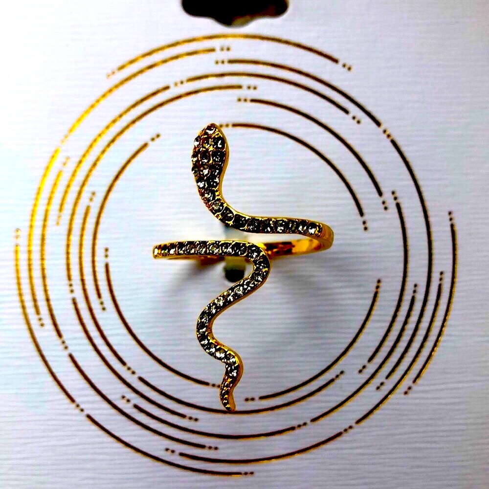GOLD RING CRYSTAL SNAKE 14k GOLD PLATED
